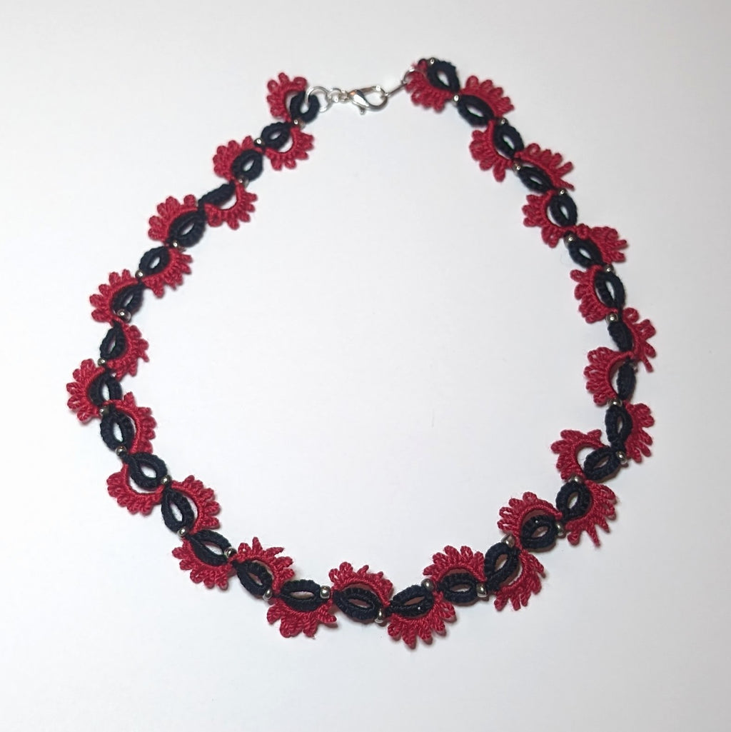 Black Red Silver Elise Choker on white background