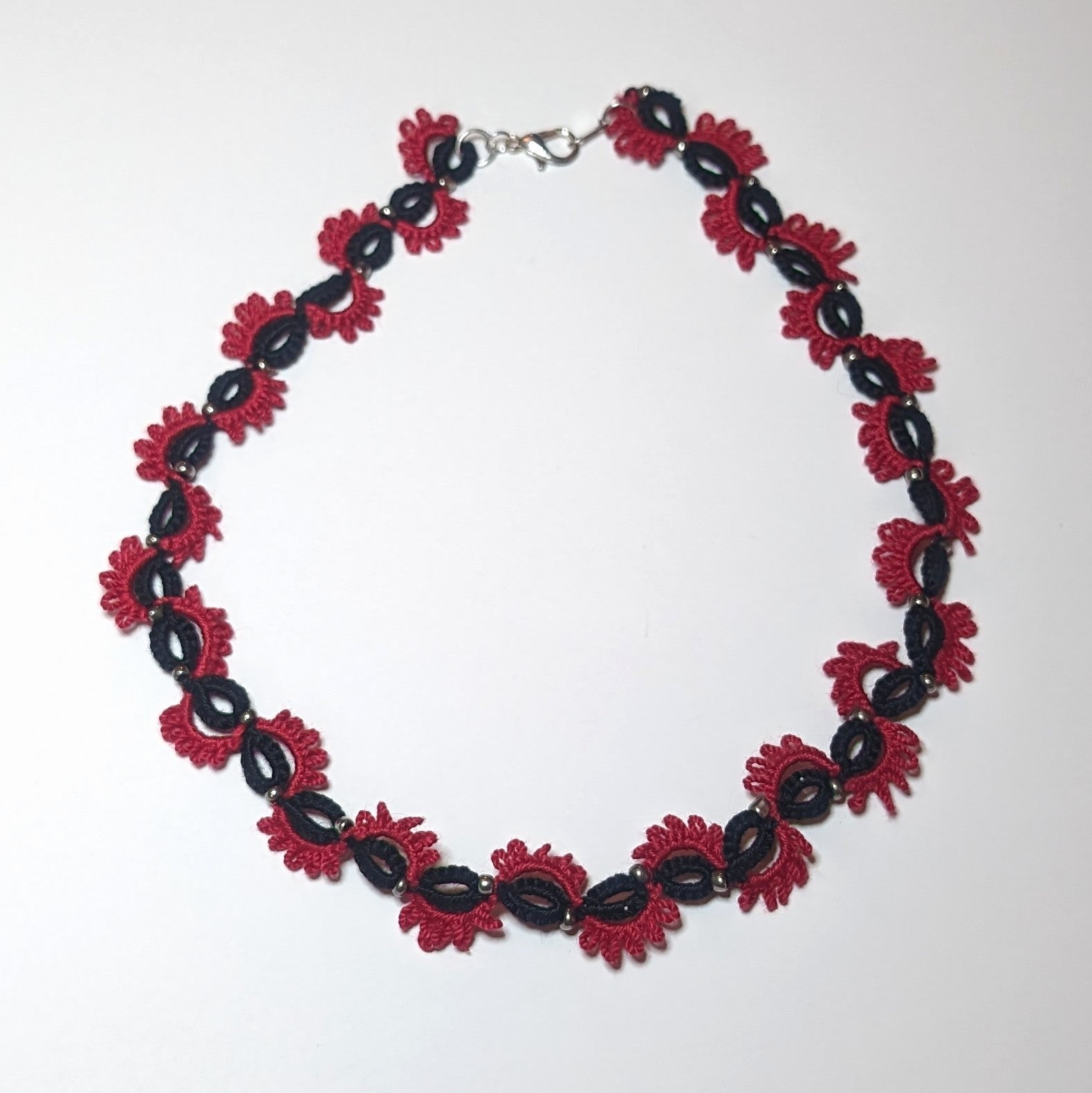 Black Red Silver Elise Choker on white background