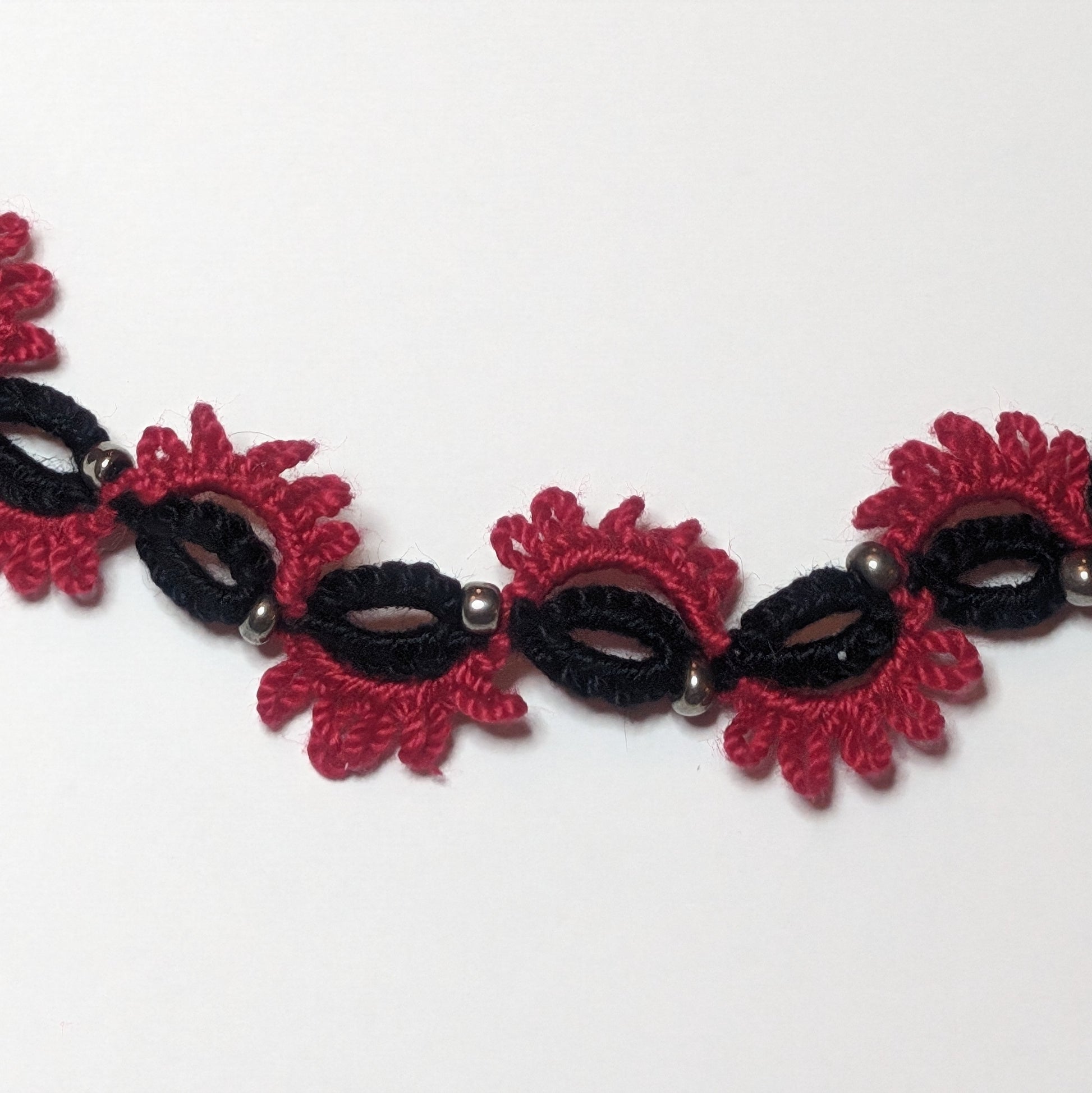 Black Red Silver Elise Choker Closeup on white background