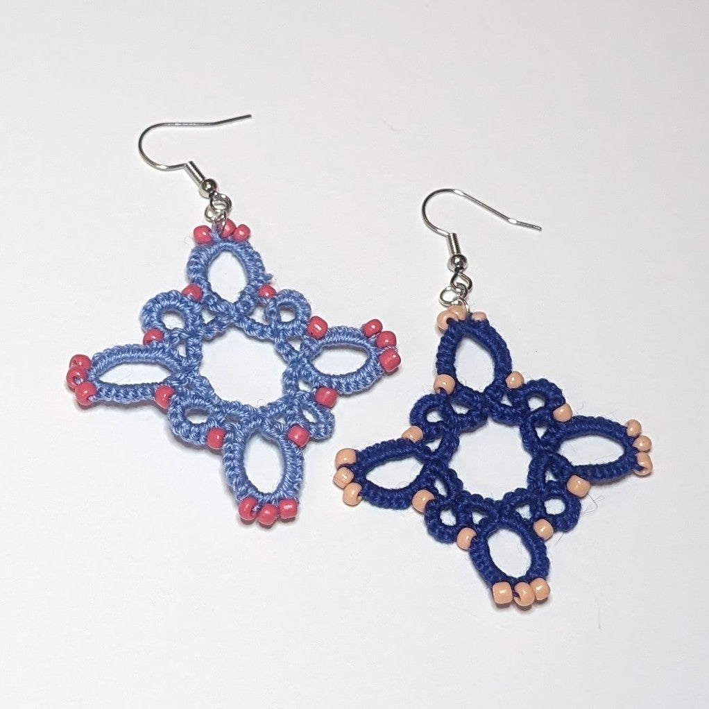 Blues Coral Peach Starburst Earrings on white background