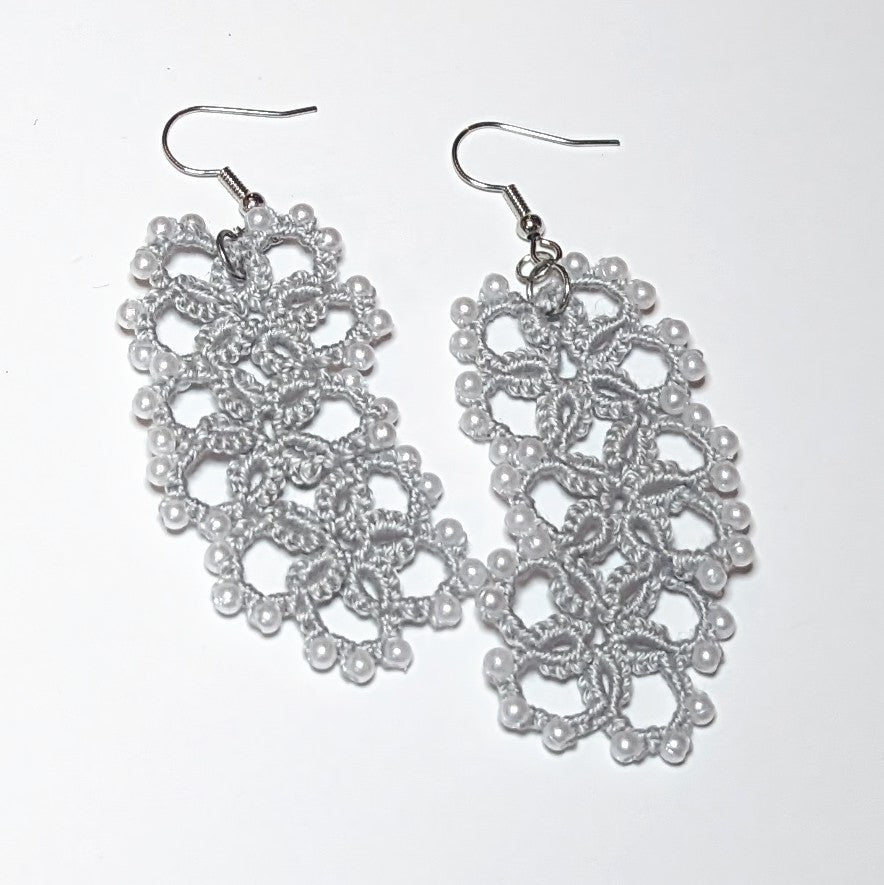 Gray Pearl Jellybean Earrings Closeup on white background