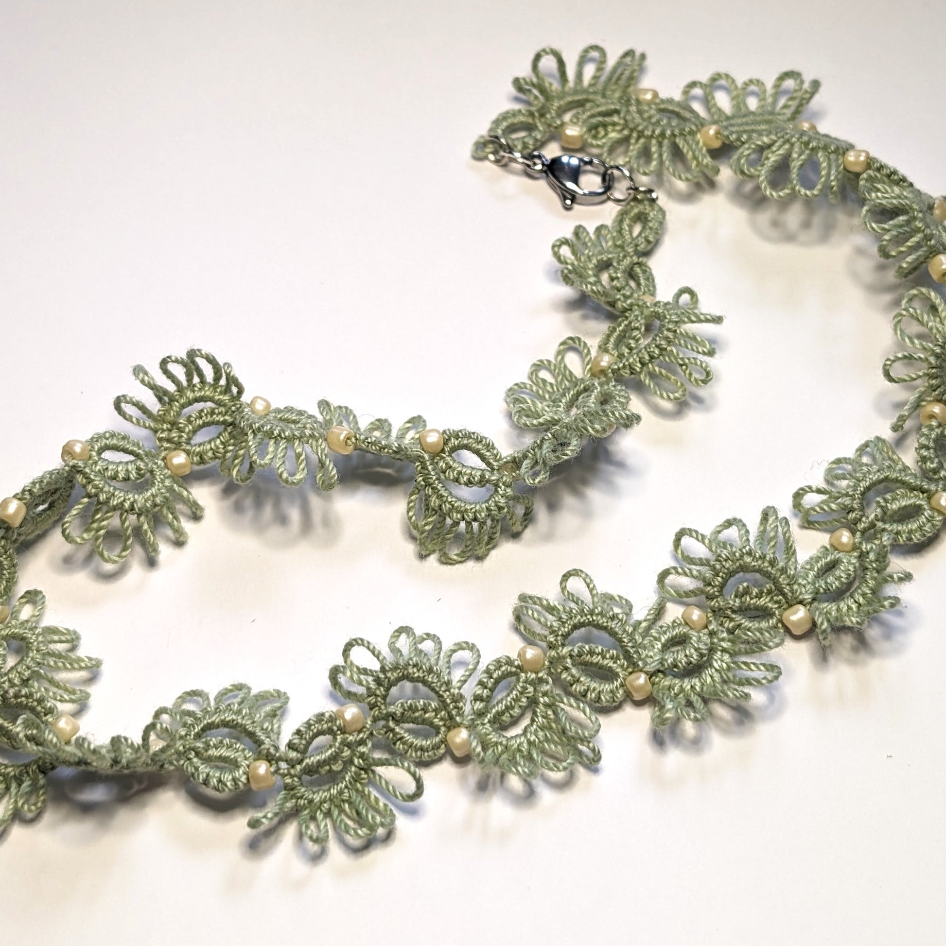 Green Cream Elise Choker on White Background