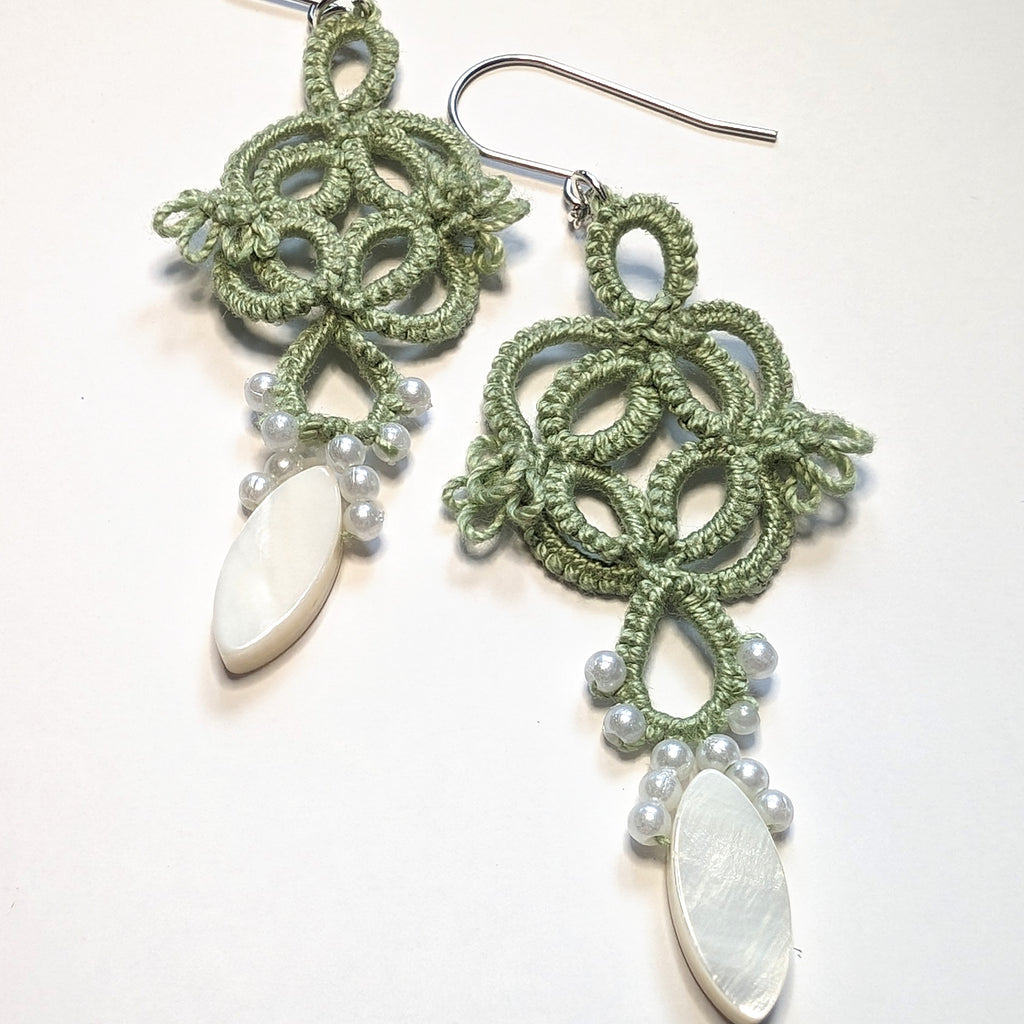 Green Pearl Cream Quadrille Earrings