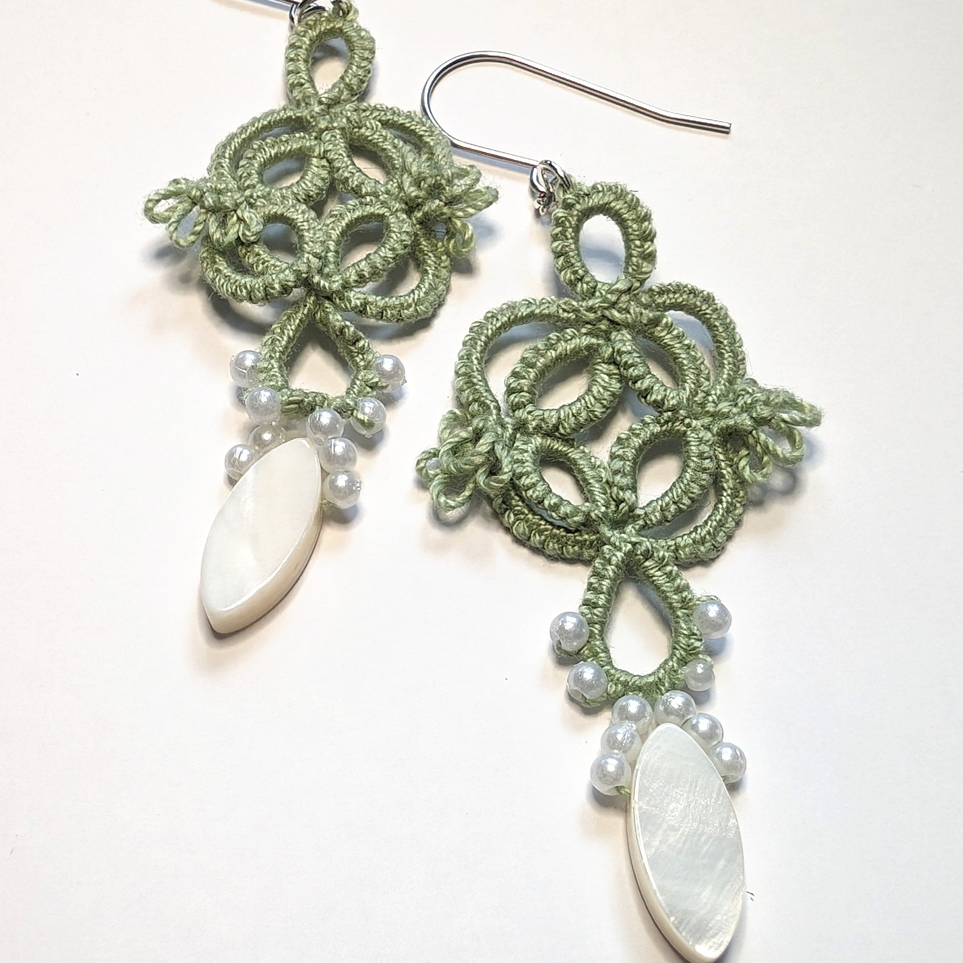 Green Pearl Cream Quadrille Earrings