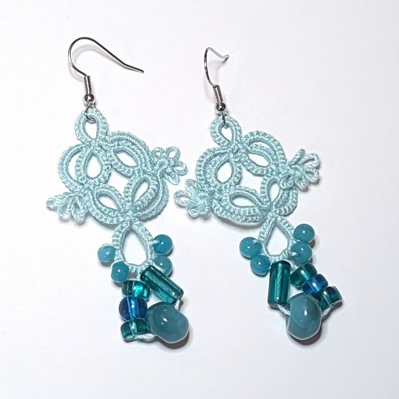 Icy Mint Teal Quadrille Earrings on white background
