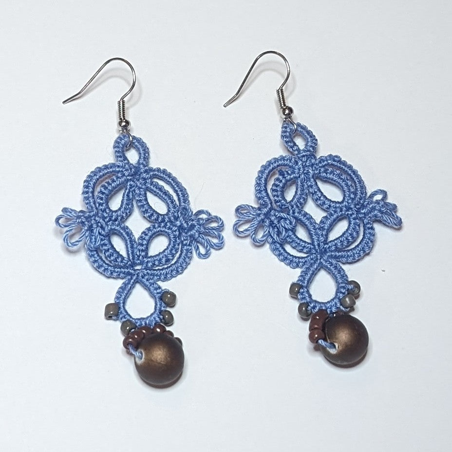 Light Blue Taupe Brown Quadrille Earrings on white background