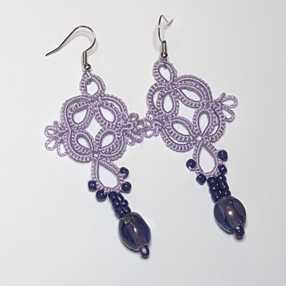 Lilac Dark Purple Quadrille Earrings on white background