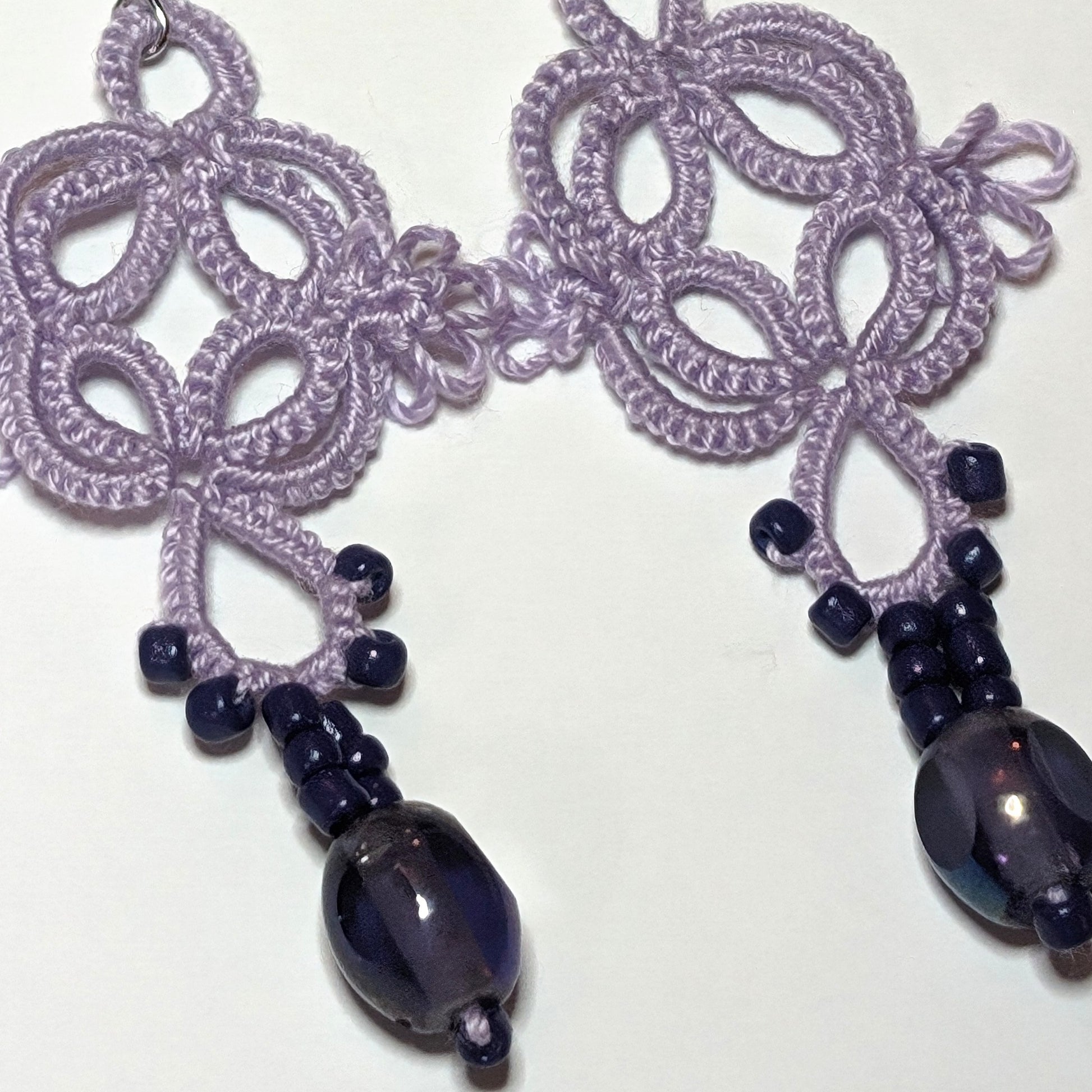 Lilac Dark Purple Quadrille Earrings Closeup on white background